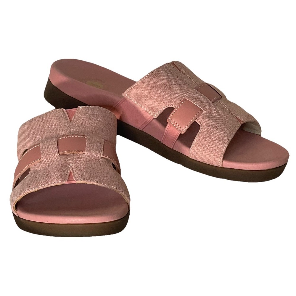 Revitalign Lisbon Orthotic Slide Sandals Women's 8.5B Pink Linen Leather Comfort